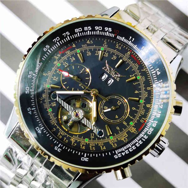 jaragar 2020 golden bezel scale tourbillon automatic mechanical watch men date stainless steel band watches brand montre homme, Slivery;brown
jaragar 2020 golden bezel scale tourbillon automatic mechanical watch men date stainless steel band watches brand montre homme, Slivery;brown