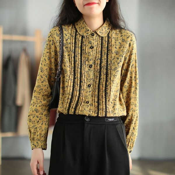 women's blouses & shirts 2021 spring autumn arts style women long sleeve turn-down collar loose shirts vintage print cotton linen, White 
women's blouses & shirts 2021 spring autumn arts style women long sleeve turn-down collar loose shirts vintage print cotton linen, White