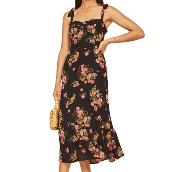 xnwmnz elegant spaghetti straps ruffles women midi dresses france chiffon floral print women's dress vintage party vestidos 210513, Black;gray
xnwmnz elegant spaghetti straps ruffles women midi dresses france chiffon floral print women's dress vintage party vestidos 210513, Black;gray