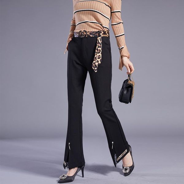 women's pants & capris 2021 spring bell trousers high waist was thin drape elastic straight casual micro-la, Black;white