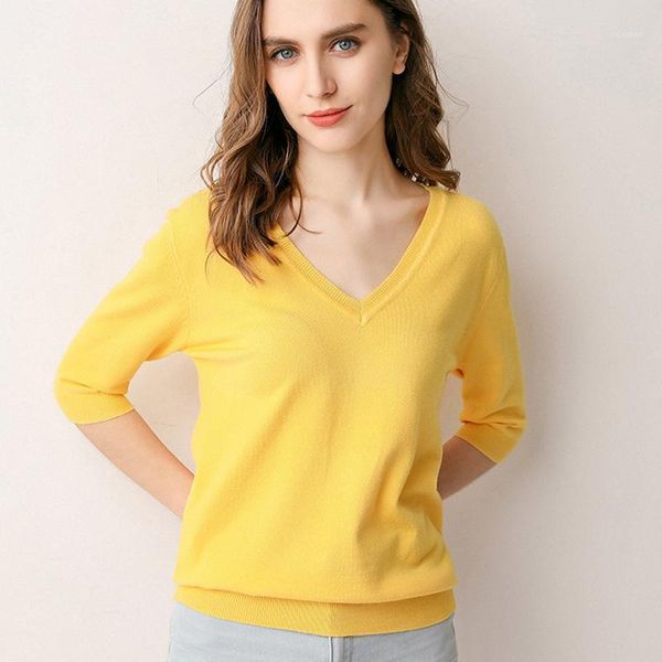 women's sweaters pullover women v neck knitted sweater korean slim thin soft half sleeve jumper mujer spring autumn 2021 womans clothes, White;black
women's sweaters pullover women v neck knitted sweater korean slim thin soft half sleeve jumper mujer spring autumn 2021 womans clothes, White;black