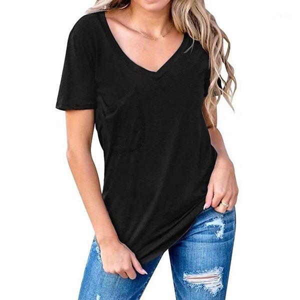 women's t-shirt t shirt women solid color casual v-neck short-sleeved pocket for summer clothes tshirt blusas mujer, White
women's t-shirt t shirt women solid color casual v-neck short-sleeved pocket for summer clothes tshirt blusas mujer, White