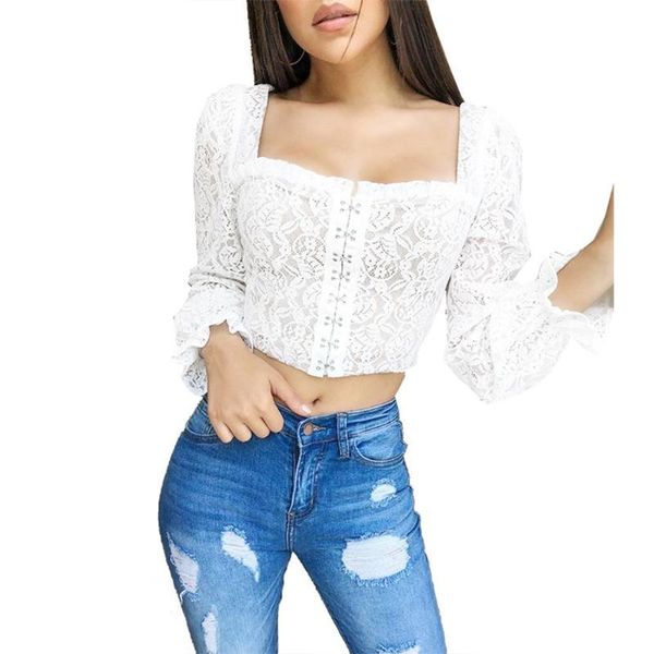 square neck blouse fashion lace embroidery hollow out women long sleeve crop women's blouses & shirts, White
square neck blouse fashion lace embroidery hollow out women long sleeve crop women's blouses & shirts, White