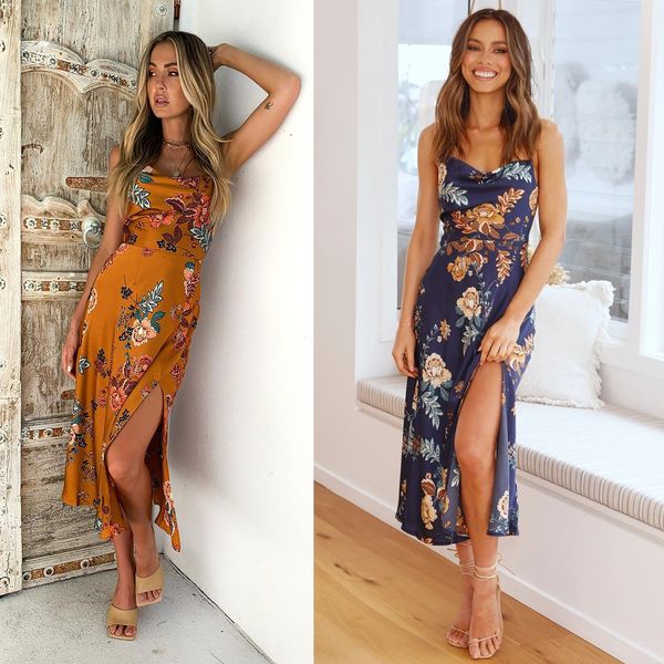summer 2021 european and american women's suspender printed split dress long, Black;gray
summer 2021 european and american women's suspender printed split dress long, Black;gray