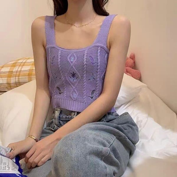 women's tanks & camis 2021 women knitted sling crop ladies floral embroidery short vest summer sweater vintage tank, White
women's tanks & camis 2021 women knitted sling crop ladies floral embroidery short vest summer sweater vintage tank, White