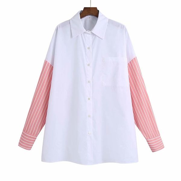 summer women loose blouses shirts fashion casual spliced striped female street blusas clothes 210513, White
summer women loose blouses shirts fashion casual spliced striped female street blusas clothes 210513, White