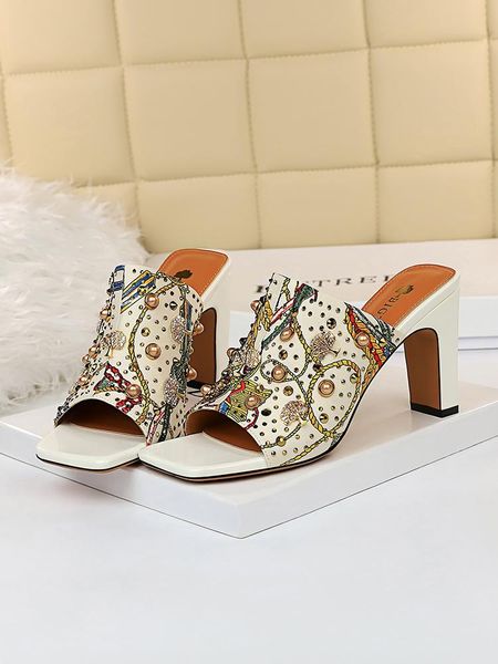 women's shoes slippers thick with high heels the fish's mouth restoring ancient ways floral metal rivet square head, Black
women's shoes slippers thick with high heels the fish's mouth restoring ancient ways floral metal rivet square head, Black