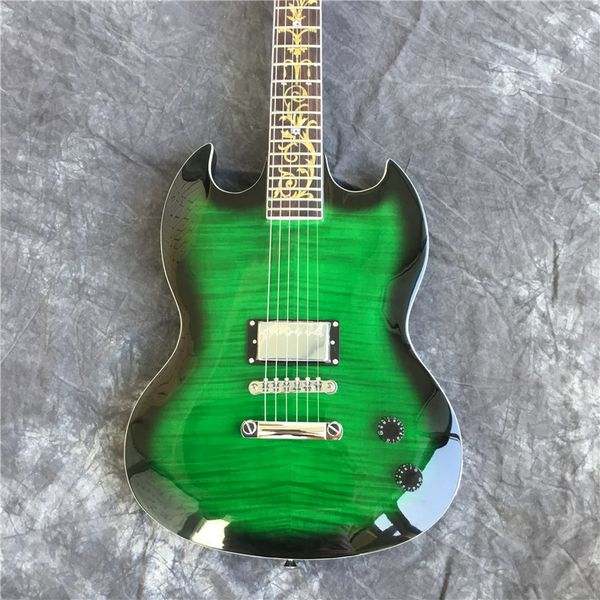 high-quality 6-string electric guitar, mahogany body, chrome-plated hardware, green flame maple, fingerboard colored flower
high-quality 6-string electric guitar, mahogany body, chrome-plated hardware, green flame maple, fingerboard colored flower