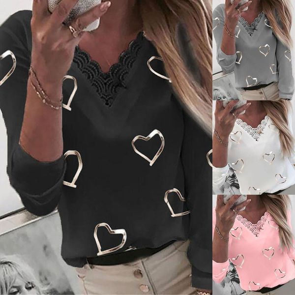 women's t-shirt women hearts print v-neck blouse lace patchwork long sleeve casual loose plus size woman shirt, White
women's t-shirt women hearts print v-neck blouse lace patchwork long sleeve casual loose plus size woman shirt, White