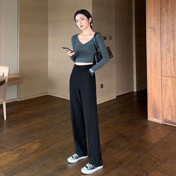 long-leg suit straight pants women spring and autumn drape high waist black pants loose casual mopping pants 210522, Black;white
long-leg suit straight pants women spring and autumn drape high waist black pants loose casual mopping pants 210522, Black;white
