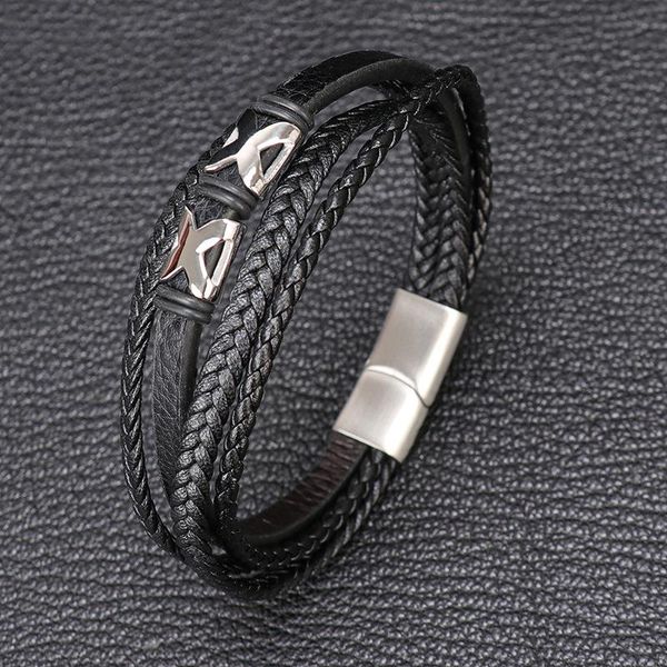 charm bracelets mkendn personalise multilayer braided leather bracelet x men stainless steel magnetic clasp bangles fashion punk male jewelr, Golden;silver 
charm bracelets mkendn personalise multilayer braided leather bracelet x men stainless steel magnetic clasp bangles fashion punk male jewelr, Golden;silver