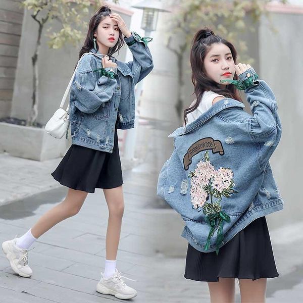 women's jackets back embroidery turn-down collar jean jacket for women loose casual blue fashionable coats female outwear denim feminin, Black;brown
women's jackets back embroidery turn-down collar jean jacket for women loose casual blue fashionable coats female outwear denim feminin, Black;brown