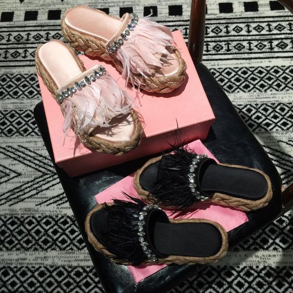 women platform slippers height increasing solid ladies feather crystal round toe designer shoes, Black
women platform slippers height increasing solid ladies feather crystal round toe designer shoes, Black