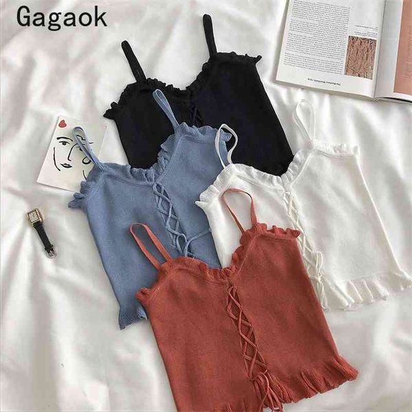 womens camis summer solid short ruffles knitted camisole slim outwear fashion ladies korean wild crop 210531, White
womens camis summer solid short ruffles knitted camisole slim outwear fashion ladies korean wild crop 210531, White