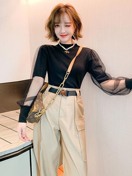 women's tracksuits half high neck stitching light and thin see-through mesh sleeves slim fashionable bottoming shirt 2021 autumn, Gray
women's tracksuits half high neck stitching light and thin see-through mesh sleeves slim fashionable bottoming shirt 2021 autumn, Gray