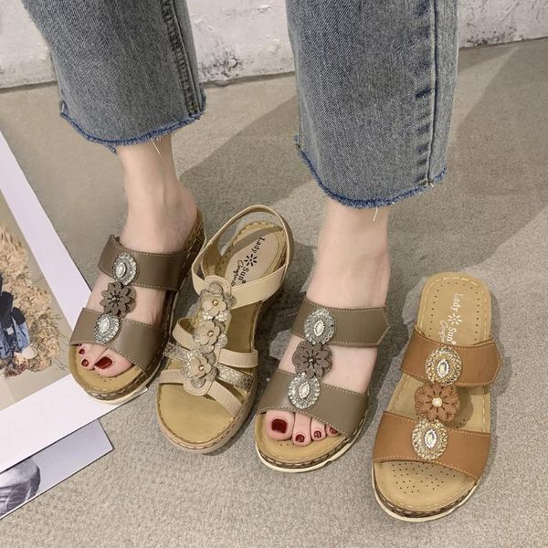 women's slippers retro solid color flowers bohemian style beach casual open toe wedge sandals summer lady shoes, Black
women's slippers retro solid color flowers bohemian style beach casual open toe wedge sandals summer lady shoes, Black