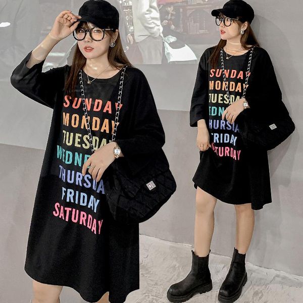 casual dresses women's english printed long t-shirt autumn plus size korean vintage style large woman loose 7416, Black;gray
casual dresses women's english printed long t-shirt autumn plus size korean vintage style large woman loose 7416, Black;gray