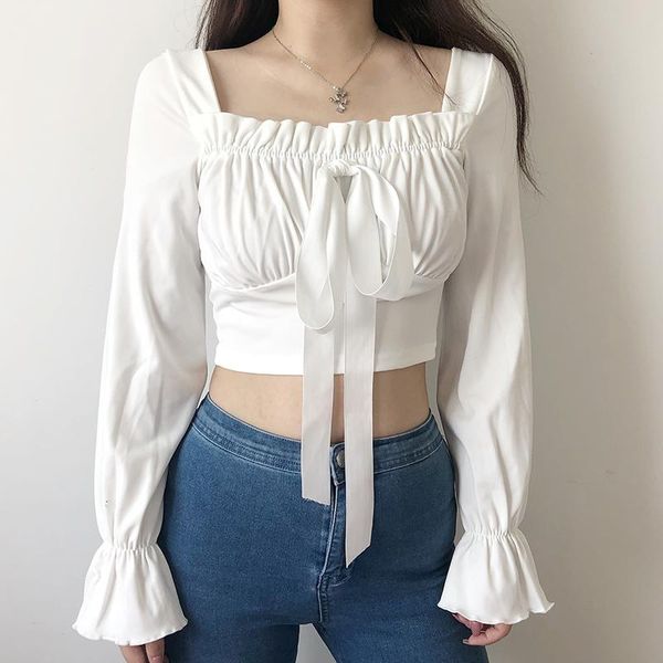 white square neck bowknot bubble sleeve women's waistband shows thin, versatile open navel long t-shirt blouses & shirts
white square neck bowknot bubble sleeve women's waistband shows thin, versatile open navel long t-shirt blouses & shirts