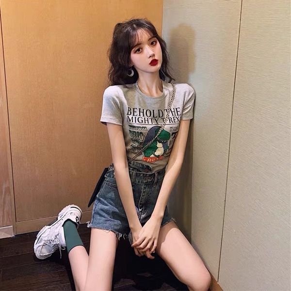 t-shirt printed sleeve women's short design niche 2021 summer new slim loose t-shirt, White 
t-shirt printed sleeve women's short design niche 2021 summer new slim loose t-shirt, White