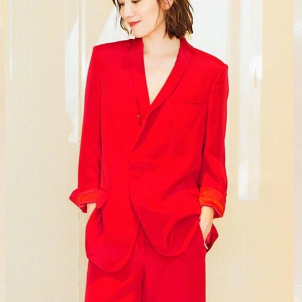women's suits & blazers ol style red wide leg pant single button slim blazer jacket two piece set women 2021 luxury runway office suit, White;black
women's suits & blazers ol style red wide leg pant single button slim blazer jacket two piece set women 2021 luxury runway office suit, White;black