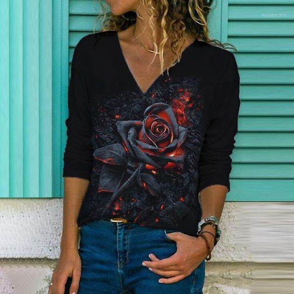 women's t-shirt vintage rose floral print for 2021 fashion v-neck long sleeve casual loose oversized tee shirts lady tunics, White
women's t-shirt vintage rose floral print for 2021 fashion v-neck long sleeve casual loose oversized tee shirts lady tunics, White
