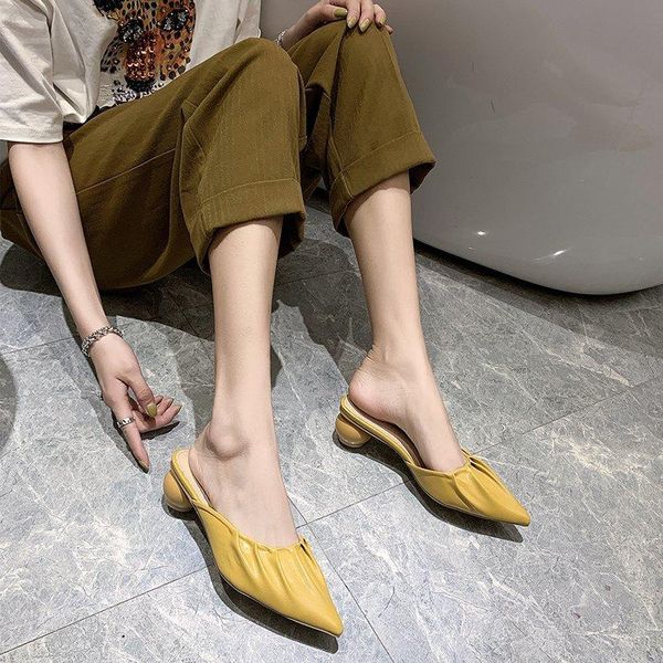 slippers round heel pu leather mules shoes women mid pleated summer pointed toe sandals chunky, Black
slippers round heel pu leather mules shoes women mid pleated summer pointed toe sandals chunky, Black