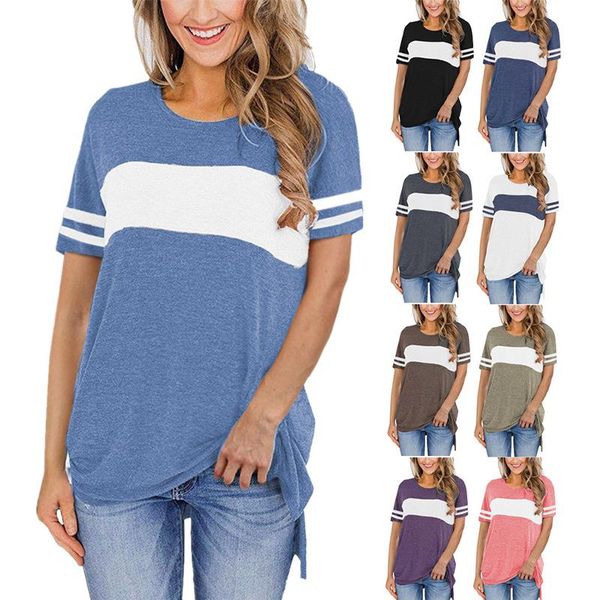 women's t-shirt 2021 summer women fashion loose o-neck contrast color short sleeve split t shirts ladies casual tees plus size, White
women's t-shirt 2021 summer women fashion loose o-neck contrast color short sleeve split t shirts ladies casual tees plus size, White