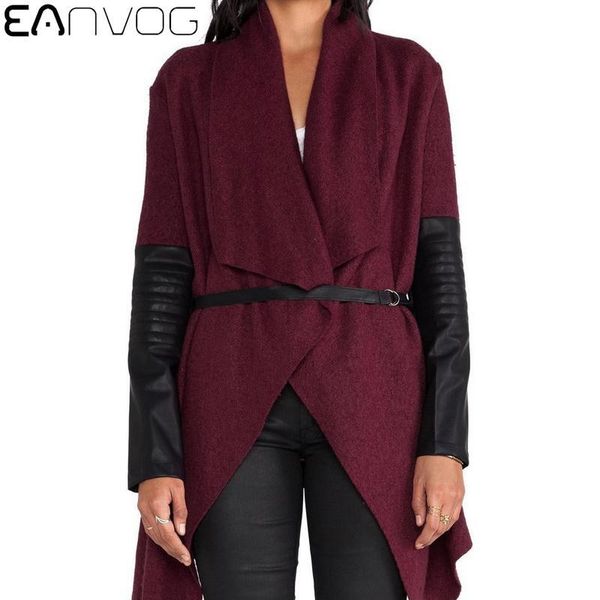 women's wool & blends jacket 2021 winter spring fashion irregular long pu leather sleeve cardigan woolen coat with belted woman, Black
women's wool & blends jacket 2021 winter spring fashion irregular long pu leather sleeve cardigan woolen coat with belted woman, Black