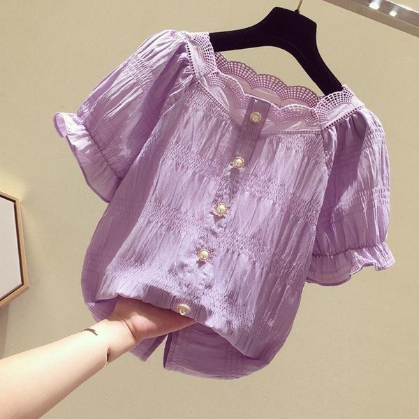 women's blouses & shirts chiffon women short sleeve 2021 summer fashion wild blouse solid lace button casual, White
women's blouses & shirts chiffon women short sleeve 2021 summer fashion wild blouse solid lace button casual, White