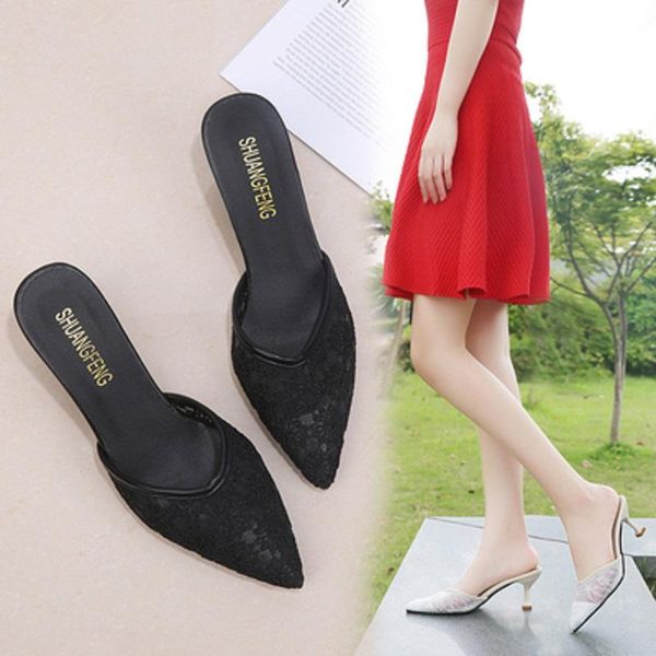 summer women's slippers wild comfortable lace wear-resistant baotou pointed heel cat and women sandals, Black
summer women's slippers wild comfortable lace wear-resistant baotou pointed heel cat and women sandals, Black