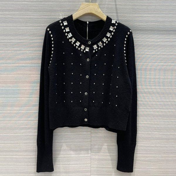 women's knits & tees high street pink diamonds rivet trim fashion wool-blend cardigan women quality back-zip side-slit sweater coat 202, White
women's knits & tees high street pink diamonds rivet trim fashion wool-blend cardigan women quality back-zip side-slit sweater coat 202, White