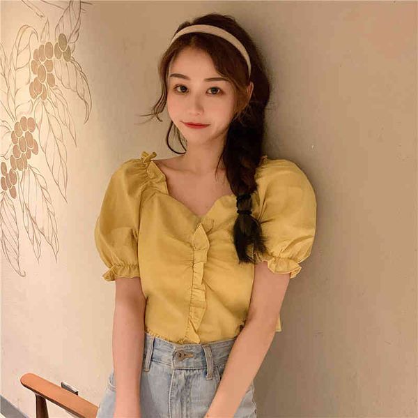 slim solid v-neck fashion short sleeve puff sleeve short design simple casual street women blouses 210522, White
slim solid v-neck fashion short sleeve puff sleeve short design simple casual street women blouses 210522, White