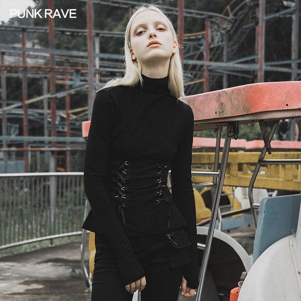women's t-shirt punk rave gothic daily long sleeve turtleneck tied with rope knit bottoming personality women clothes, White
women's t-shirt punk rave gothic daily long sleeve turtleneck tied with rope knit bottoming personality women clothes, White