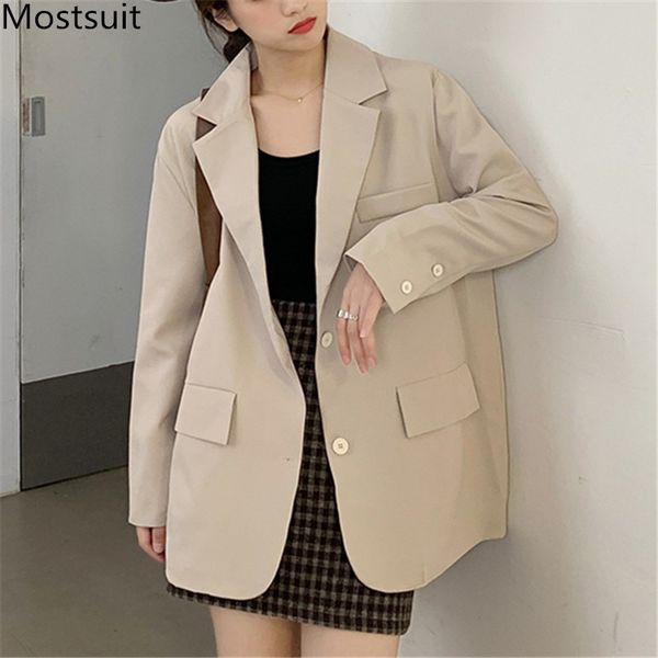 single-breasted solid korean women suit coat spring autumn full sleeve pockets casual fashion office ladies jacket 210514, White;black
single-breasted solid korean women suit coat spring autumn full sleeve pockets casual fashion office ladies jacket 210514, White;black