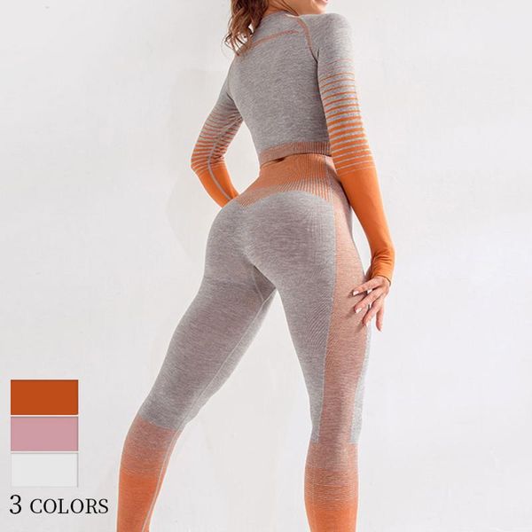 color 2 piece yoga suit women seamless gradient stripe fitness clothing long sleeve running sport workout set outfits, White;red
color 2 piece yoga suit women seamless gradient stripe fitness clothing long sleeve running sport workout set outfits, White;red
