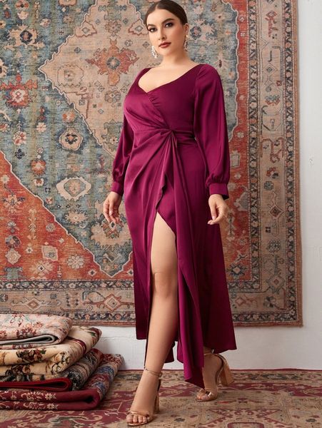 plus lantern sleeve ruched wrap hem satin dress a7wo#, Black
plus lantern sleeve ruched wrap hem satin dress a7wo#, Black