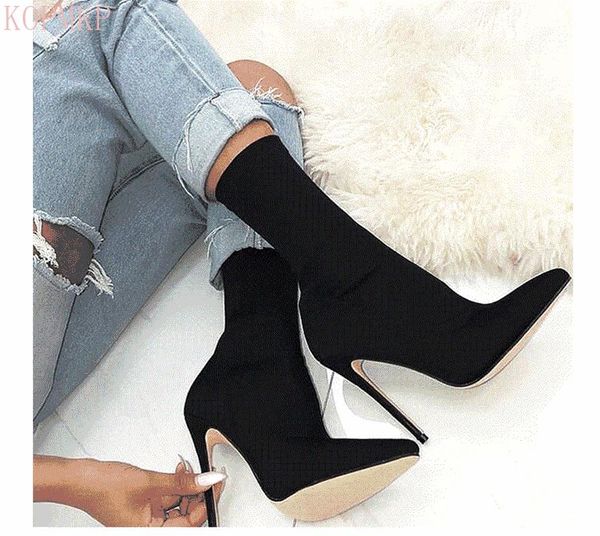 dress shoes european and american middle boots stretch cloth pointed stiletto heels large size women's high heel single, Black
dress shoes european and american middle boots stretch cloth pointed stiletto heels large size women's high heel single, Black