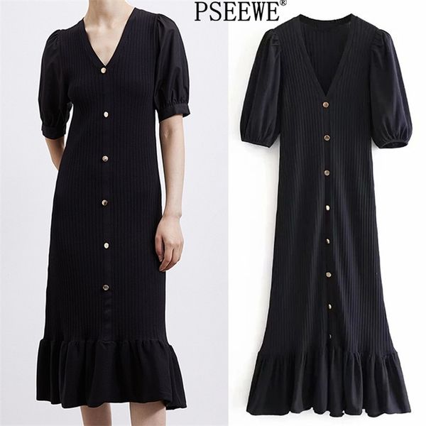dress woman knitted summer long dresses women fashion ruffle short puff sleeve v neck elegant women's 210519, Black;gray
dress woman knitted summer long dresses women fashion ruffle short puff sleeve v neck elegant women's 210519, Black;gray