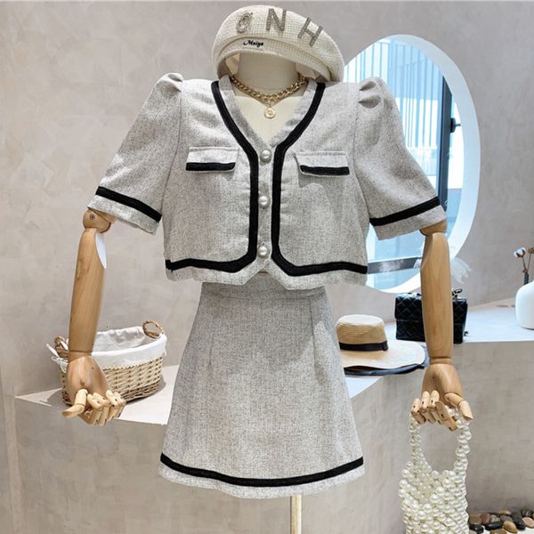 two piece dress small fragrance set women retro sleeve shirt crop + skirt suits summer short jacket coat 2 sets rn16, White
two piece dress small fragrance set women retro sleeve shirt crop + skirt suits summer short jacket coat 2 sets rn16, White