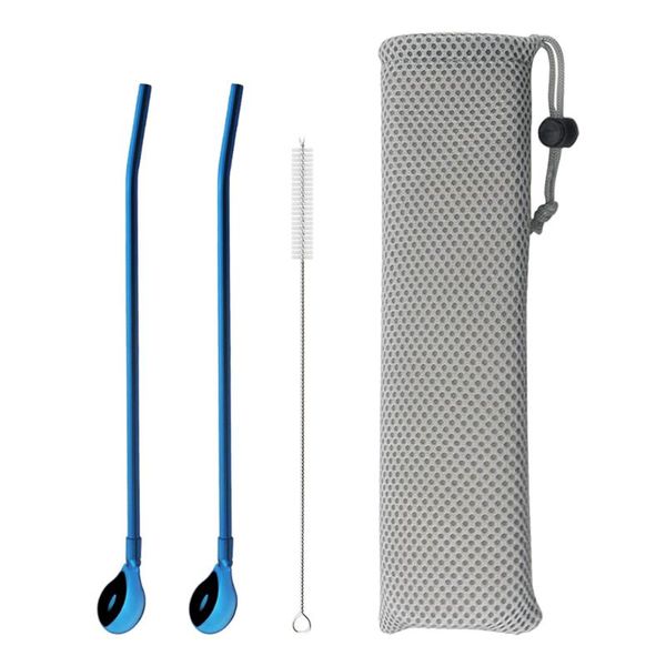 4pcs blue straw spoons reusable drinking spoon metal stainless steel with cleaner brush gray bag stirring accessory straws
4pcs blue straw spoons reusable drinking spoon metal stainless steel with cleaner brush gray bag stirring accessory straws
