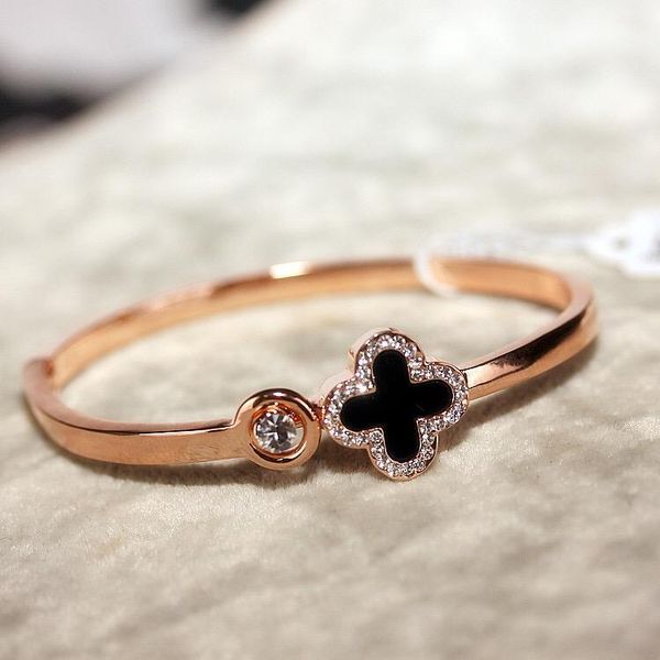 bangle rose gold bracelet female jewelry simple lucky four-leaf clover open charm, Black
bangle rose gold bracelet female jewelry simple lucky four-leaf clover open charm, Black