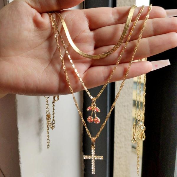 chains multi-layer shiny rhinestone cherry cross pendant necklace for women classic golden metal snake chain bohemia jewelry, Silver
chains multi-layer shiny rhinestone cherry cross pendant necklace for women classic golden metal snake chain bohemia jewelry, Silver