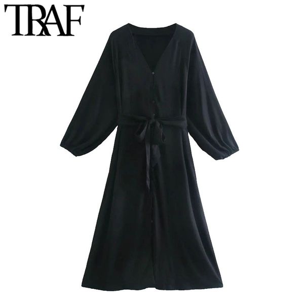 traf women elegant fashion with buttons bow tie sashes midi dress vintage v neck long sleeve female dresses mujer 210415, Black;gray
traf women elegant fashion with buttons bow tie sashes midi dress vintage v neck long sleeve female dresses mujer 210415, Black;gray