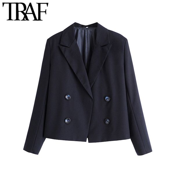 women fashion double breasted cropped blazer coat vintage long sleeve office wear female outerwear chic 210507, White;black
women fashion double breasted cropped blazer coat vintage long sleeve office wear female outerwear chic 210507, White;black