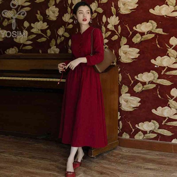 yosimi vintage red wine long women dress autumn elegant fit and flare stand neck belt full sleeve midi 210604, Black;gray
yosimi vintage red wine long women dress autumn elegant fit and flare stand neck belt full sleeve midi 210604, Black;gray
