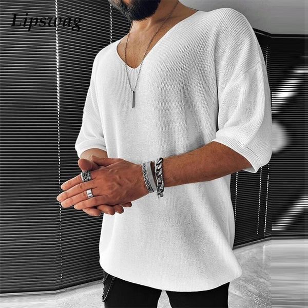 men's sweaters fashion male v-neck solid jumper streetwear men casual loose autumn pullover summer short sleeve knitted sweater, White;black
men's sweaters fashion male v-neck solid jumper streetwear men casual loose autumn pullover summer short sleeve knitted sweater, White;black