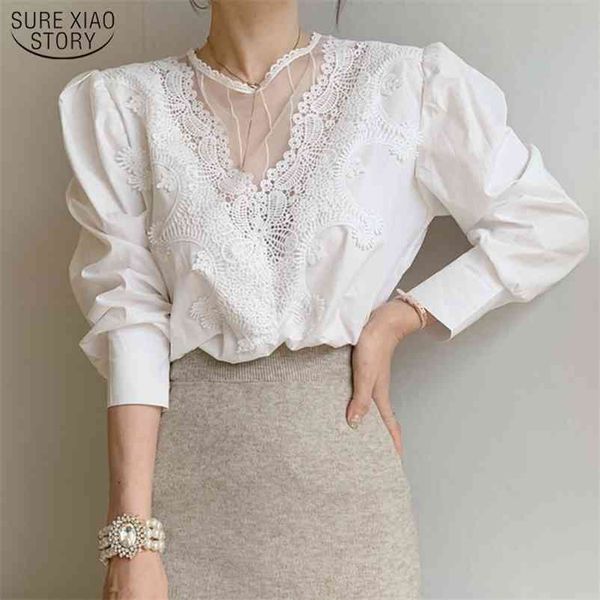 office lady o neck shirts female korea hollow out women blouse with lace white black long sleeve and 12622 210508
office lady o neck shirts female korea hollow out women blouse with lace white black long sleeve and 12622 210508