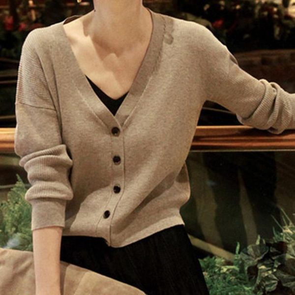 women's knits & tees wool cardigan sweater short slim v-neck coat 2021 fall winter fashion em*, White
women's knits & tees wool cardigan sweater short slim v-neck coat 2021 fall winter fashion em*, White
