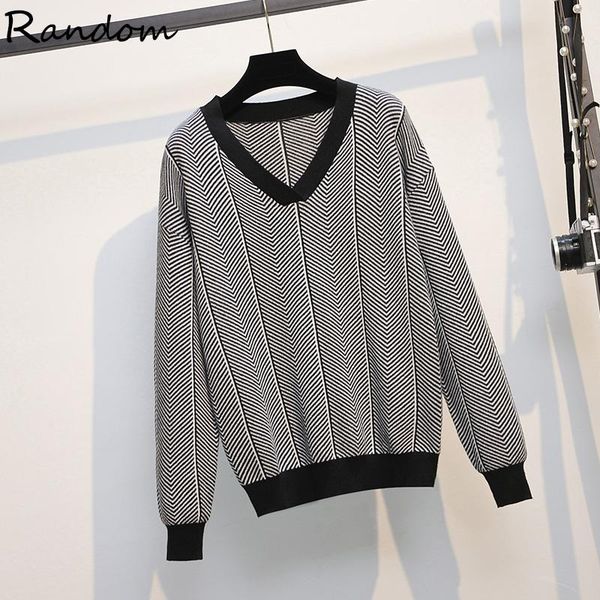 women's sweaters plus size stripe women vintage all-match chic v-neck ladies knitting pullovers 2021 winter loose female jumpers, White;black
women's sweaters plus size stripe women vintage all-match chic v-neck ladies knitting pullovers 2021 winter loose female jumpers, White;black