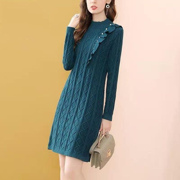 casual dresses women 2021 spring autumn turtleneck long sleeve knitted dress female fashion ruffle sweater ladies elegant vestidos c265, Black;gray
casual dresses women 2021 spring autumn turtleneck long sleeve knitted dress female fashion ruffle sweater ladies elegant vestidos c265, Black;gray